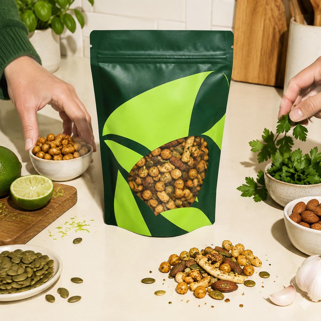 Packaged snack product with fresh ingredients