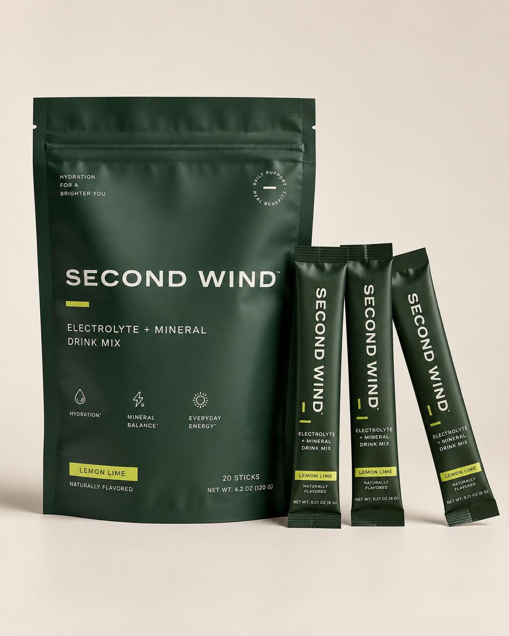SECOND WIND Electrolyte + mineral drink mix concept packaging, fictional product